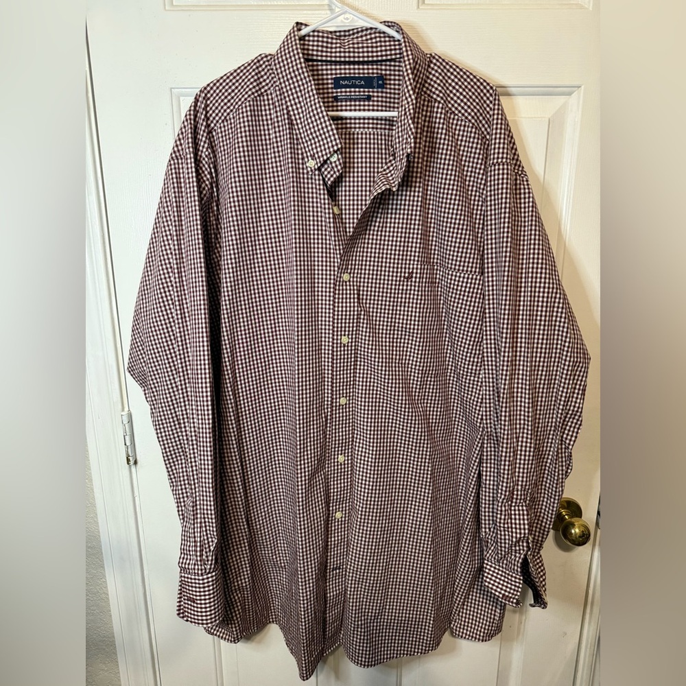 Nautica Men's Red and White Checkered Shirt long sleeves 4XL